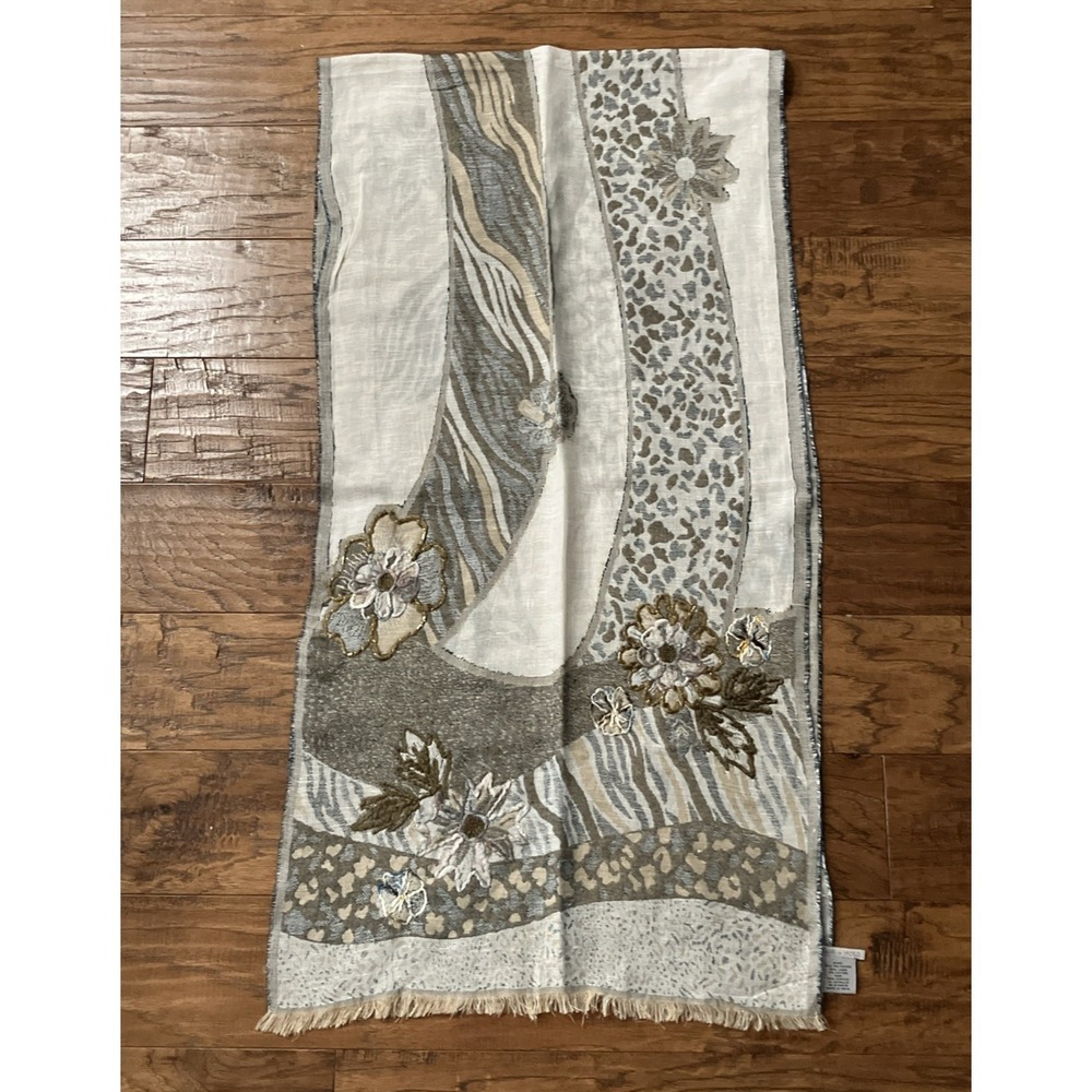 HangNHold Floral Crewel Embroidery 72" Scarf Polyester Blend Fringe‎ Lightweight